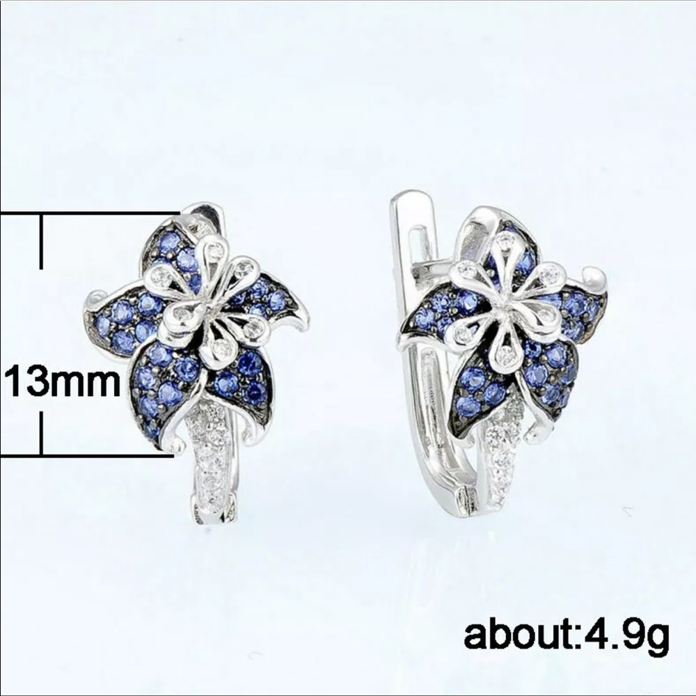 Cute Silver Blue & White Sapphire Earrings - Picture 3 of 3